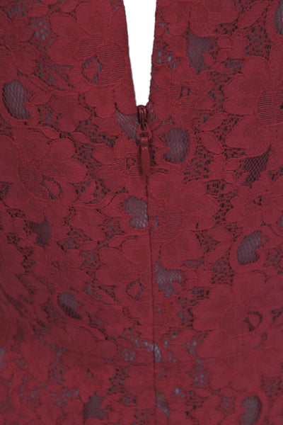 BCBGMAXAZRIA Women Romper Red Floral Lace Button Cotton Size XS