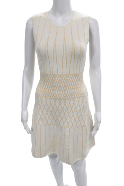 BCBGMAXAZRIA Womens Ivory Fit & Flare Dress Sleeveless Argyle Size 2XS