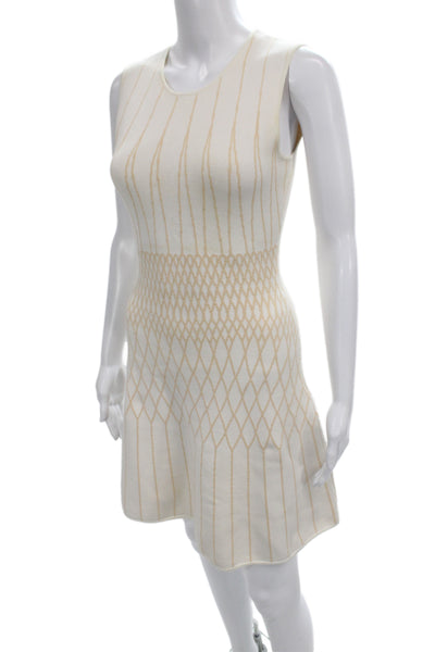 BCBGMAXAZRIA Womens Ivory Fit & Flare Dress Sleeveless Argyle Size 2XS