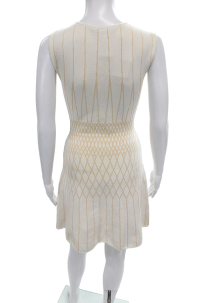 BCBGMAXAZRIA Womens Ivory Fit & Flare Dress Sleeveless Argyle Size 2XS