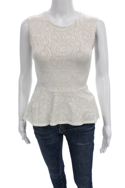 BCBGMAXAZRIA Womens White Lace Sleeveless Blouse Zip Size 2XS