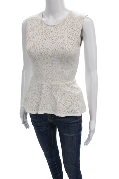 BCBGMAXAZRIA Womens White Lace Sleeveless Blouse Zip Size 2XS