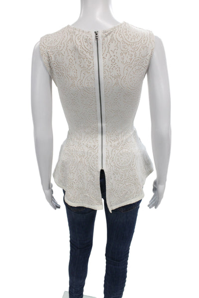 BCBGMAXAZRIA Womens White Lace Sleeveless Blouse Zip Size 2XS