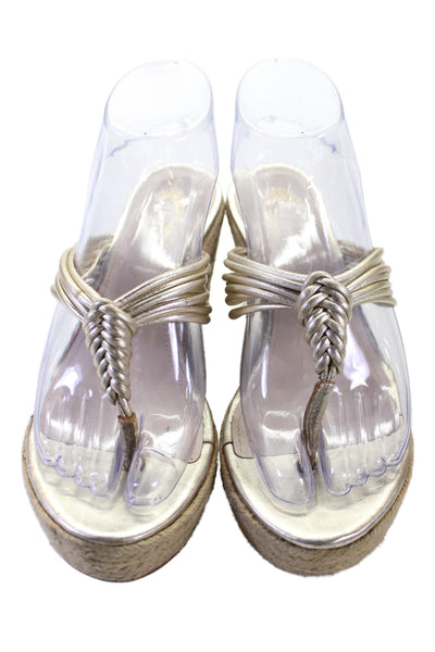 Elie Tahari Women Braided Thong Platform Sandals Gold Size 8