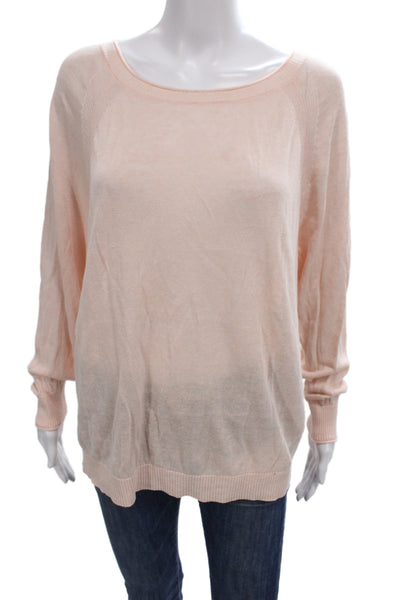 J Crew Women Pullover Sweater Pink Scoop Neck 67% Linen Long Sleeve Size L