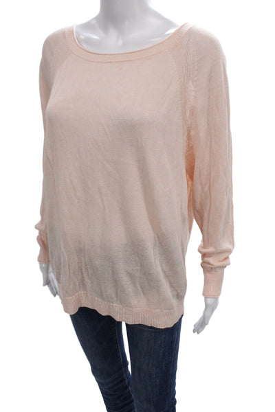 J Crew Women Pullover Sweater Pink Scoop Neck 67% Linen Long Sleeve Size L