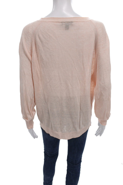 J Crew Women Pullover Sweater Pink Scoop Neck 67% Linen Long Sleeve Size L