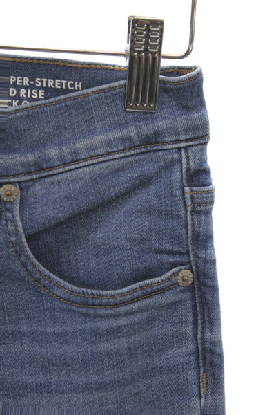 J Crew Womens Cropped Mid Rise Blue Cotton Jeans Button Size 24