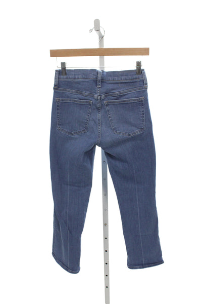 J Crew Womens Cropped Mid Rise Blue Cotton Jeans Button Size 24