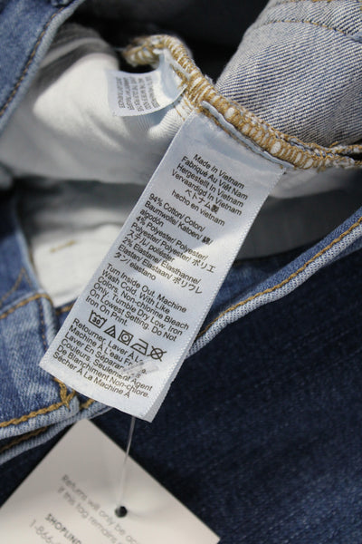 J Crew Womens Cropped Mid Rise Blue Cotton Jeans Button Size 24