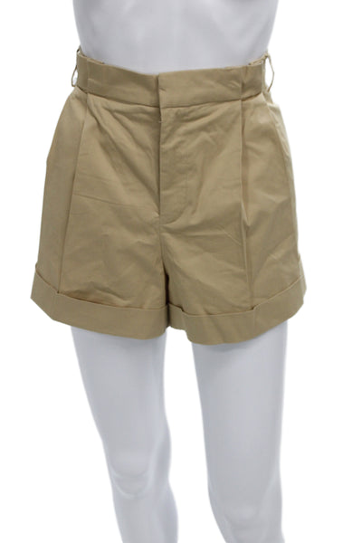 Zara Women Chino Shorts Beige Cotton Button Casual Size M