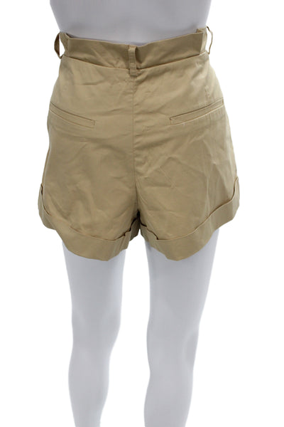 Zara Women Chino Shorts Beige Cotton Button Casual Size M