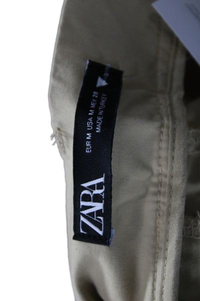 Zara Women Chino Shorts Beige Cotton Button Casual Size M