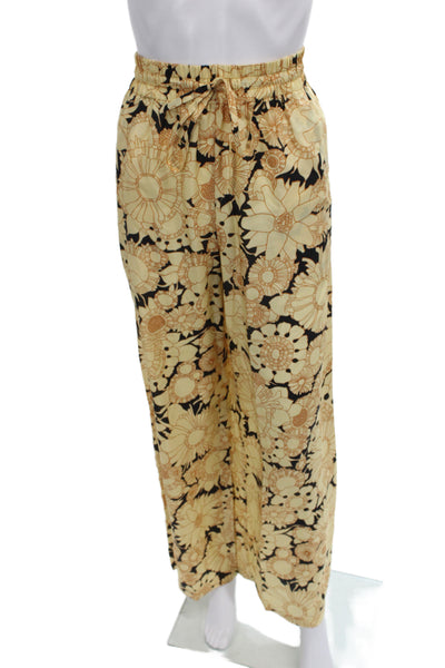 Rebecca Taylor Womens Paperbag Floral Silk Pants Beige Size L