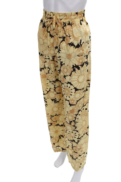 Rebecca Taylor Womens Paperbag Floral Silk Pants Beige Size L