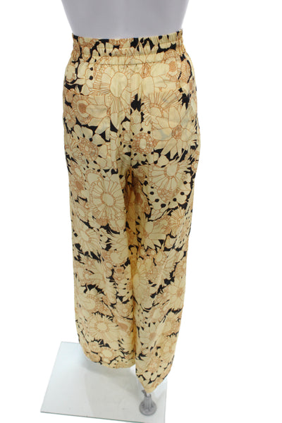 Rebecca Taylor Womens Paperbag Floral Silk Pants Beige Size L