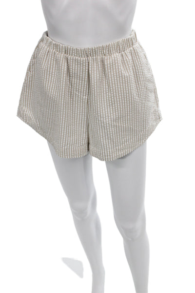 Kimberly Taylor Womens Paperbag Shorts Beige Cotton Striped Pull On Size M