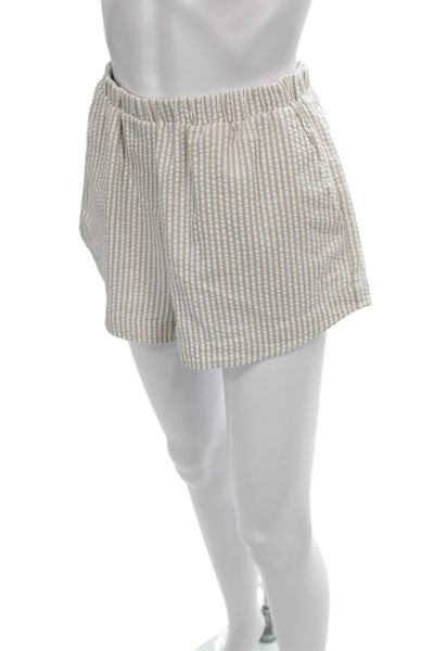 Kimberly Taylor Womens Paperbag Shorts Beige Cotton Striped Pull On Size M