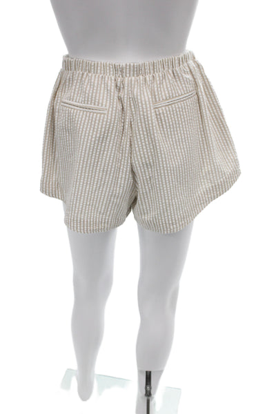 Kimberly Taylor Womens Paperbag Shorts Beige Cotton Striped Pull On Size M