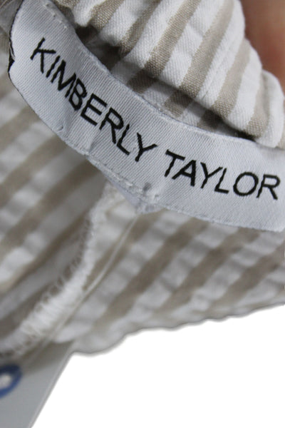 Kimberly Taylor Womens Paperbag Shorts Beige Cotton Striped Pull On Size M