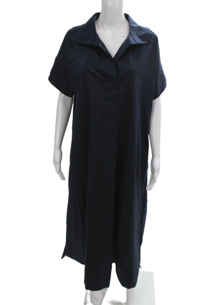 BR Women Maxi Dress Blue Collared Short Sleeve Cotton Casual Size M