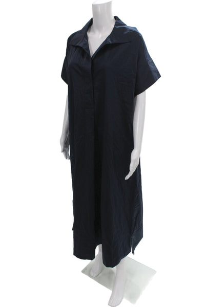 BR Women Maxi Dress Blue Collared Short Sleeve Cotton Casual Size M