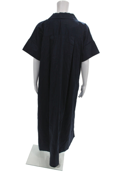 BR Women Maxi Dress Blue Collared Short Sleeve Cotton Casual Size M