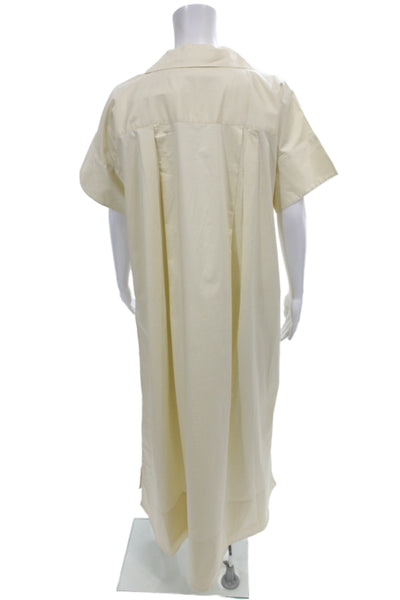 BR Womens Shirt Dress Ivory Collared Short Sleeve Long Cotton Size M