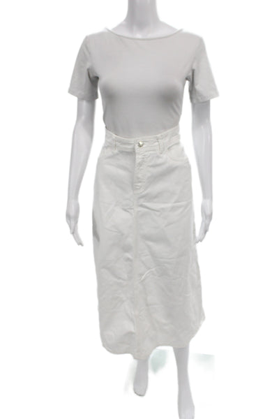 Zara Womens White Straight Pencil Knee Length Cotton Skirt Size M