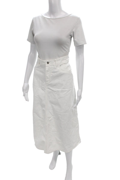 Zara Womens White Straight Pencil Knee Length Cotton Skirt Size M