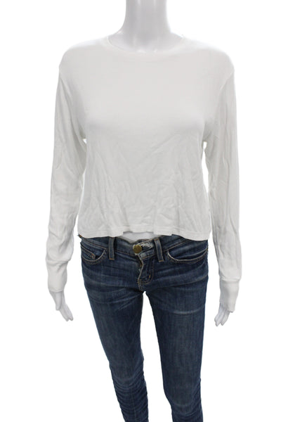 LNA Womens Basic White Crew Neck Long Sleeve T-Shirt Pullover Rayon Size M