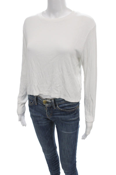 LNA Womens Basic White Crew Neck Long Sleeve T-Shirt Pullover Rayon Size M