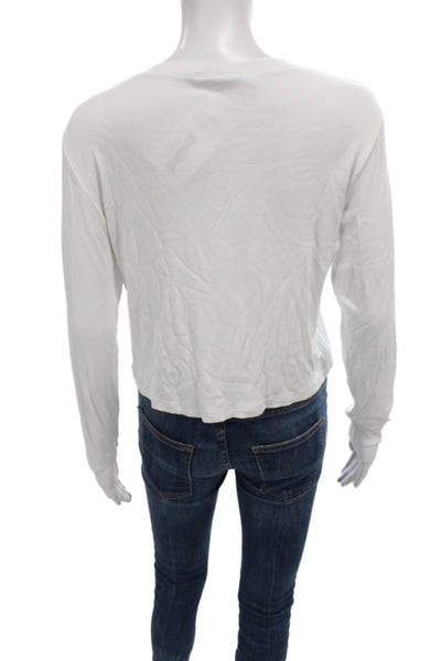 LNA Womens Basic White Crew Neck Long Sleeve T-Shirt Pullover Rayon Size M