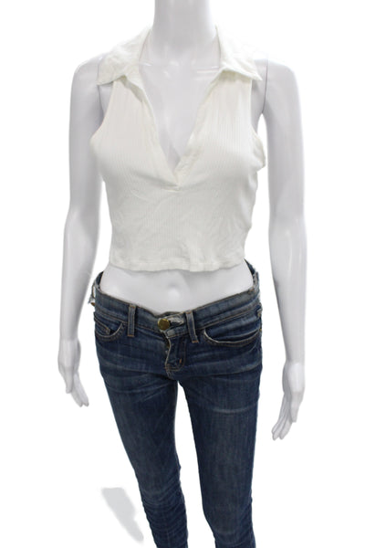 The Range Womens Cropped Collared Tank White Viscose Size S