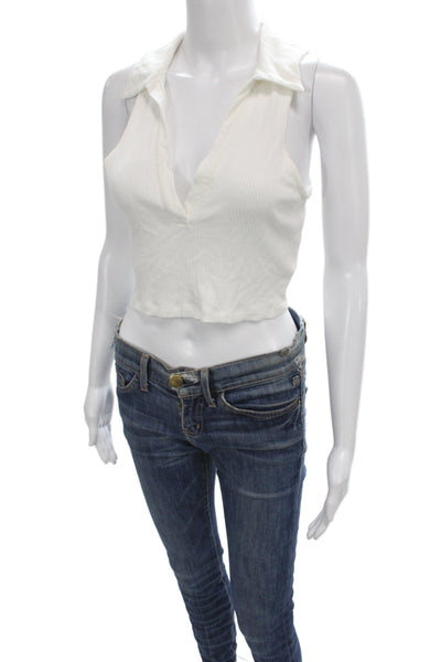 The Range Womens Cropped Collared Tank White Viscose Size S