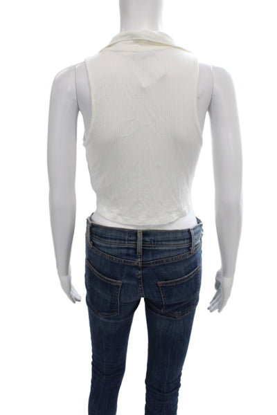 The Range Womens Cropped Collared Tank White Viscose Size S