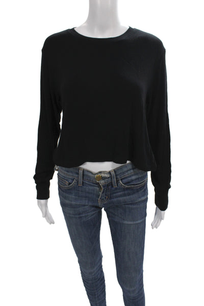 LNA Womens Basic Black Long Sleeve Crew Neck T-Shirt Size M