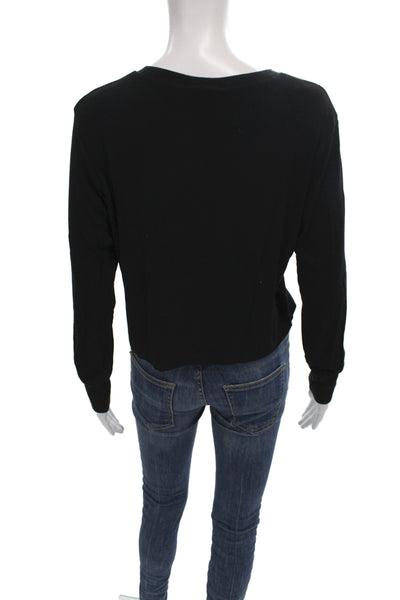 LNA Womens Basic Black Long Sleeve Crew Neck T-Shirt Size M