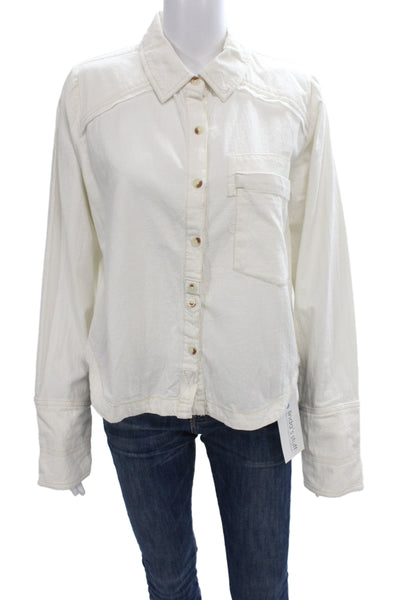 We The Free Womens Collared Button-Up Cotton Long Sleeve Ivory Size S