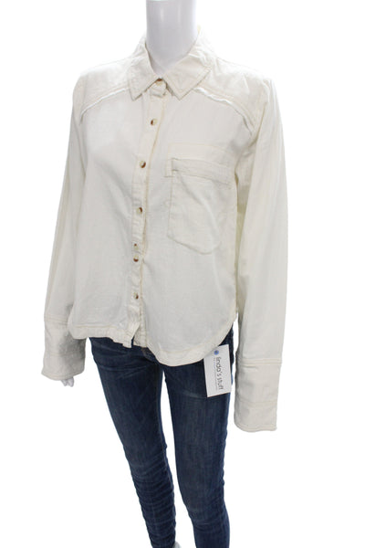 We The Free Womens Collared Button-Up Cotton Long Sleeve Ivory Size S
