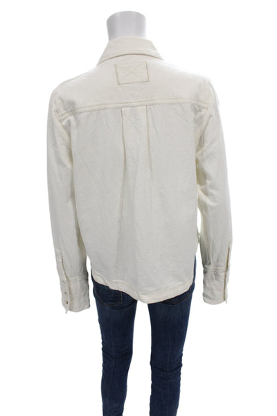 We The Free Womens Collared Button-Up Cotton Long Sleeve Ivory Size S