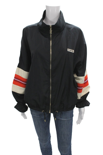 PE Nation Womens Black Striped Windbreaker Zip Recycled Polyester Fall Size M