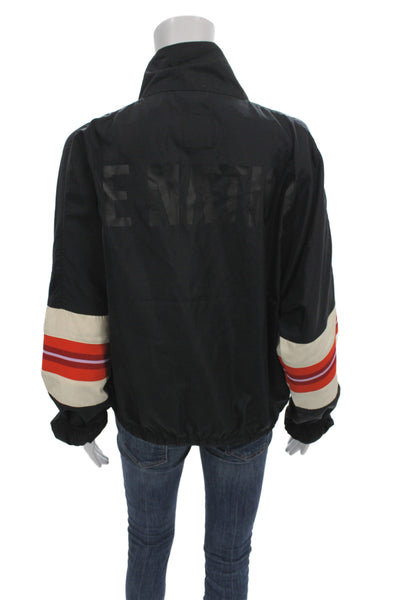 PE Nation Womens Black Striped Windbreaker Zip Recycled Polyester Fall Size M