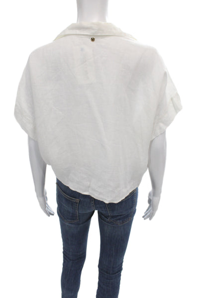 Touche Women Basic Collared Linen Short Sleeve Button Blouse White Size XS