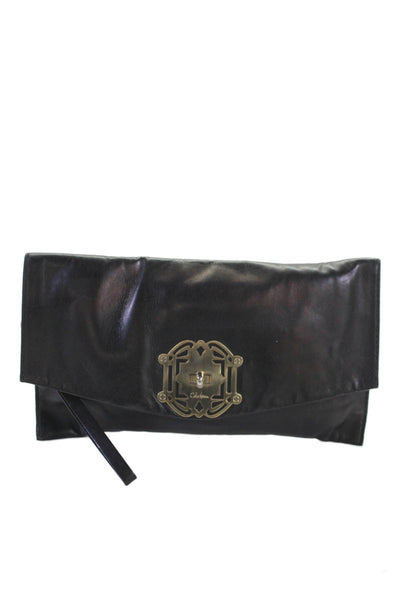 Cole Haan Womens Leather Foldover Clutch Bag Black