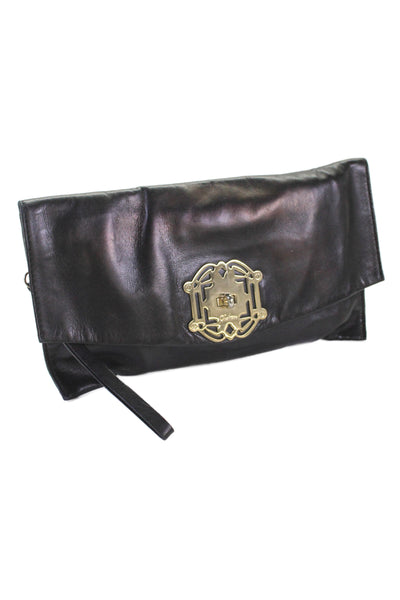 Cole Haan Womens Leather Foldover Clutch Bag Black