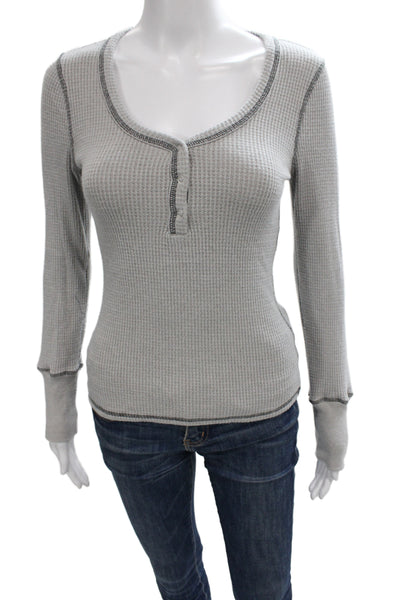 Chaser Women Basic Henley Long Sleeve T-Shirt Gray 50% Rayon Size XS