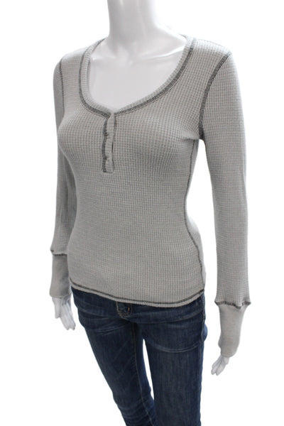 Chaser Women Basic Henley Long Sleeve T-Shirt Gray 50% Rayon Size XS