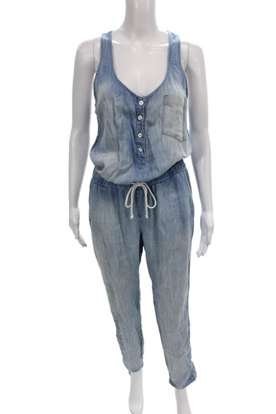 Bella Dahl Women Jumpsuit Blue Scoop Neck Sleeveless Button Tencel Size S