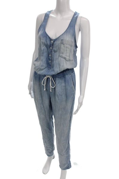 Bella Dahl Women Jumpsuit Blue Scoop Neck Sleeveless Button Tencel Size S